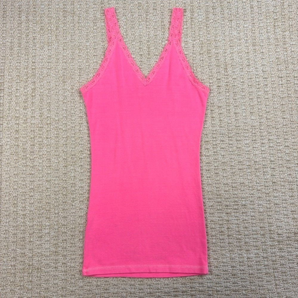 Y2K Hollister Lace Trim Cami Tank Top Womens M Pink Preppy 2000s Fitted Long - Picture 2 of 9